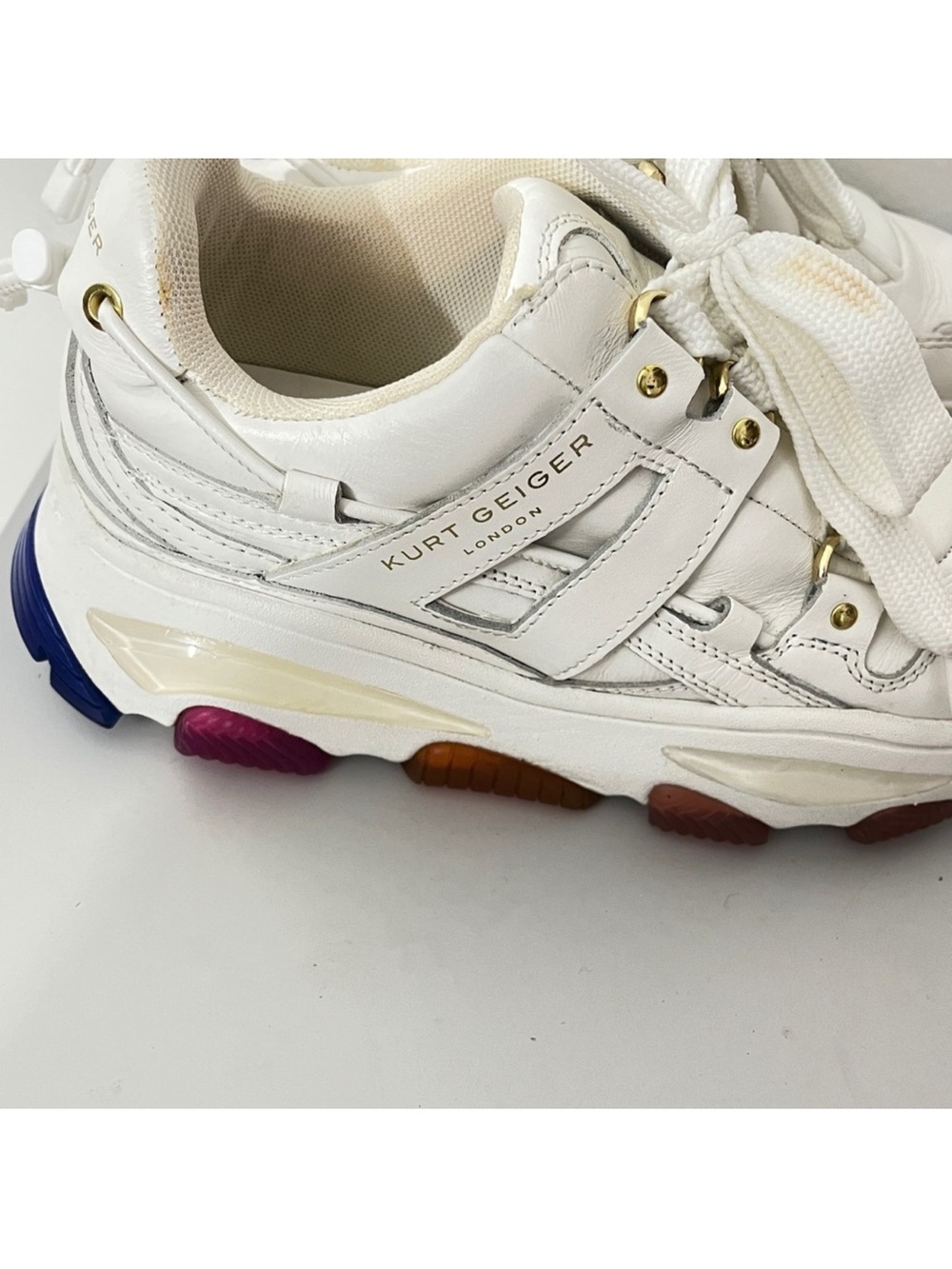 Kurt Geiger White Leather Platform Sneaker with Rainbow Sole Accents size 40 - Picture 7 of 10